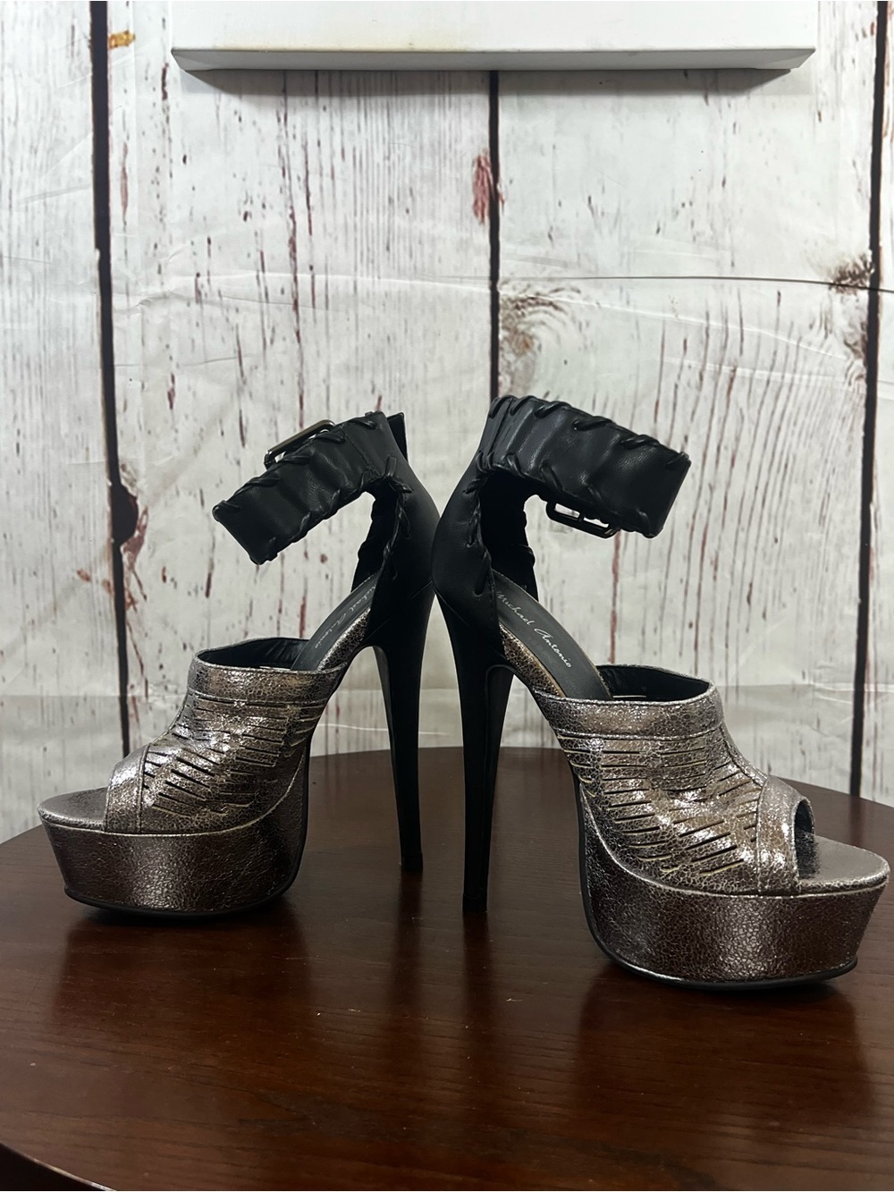 Michael Antonio Bronze Metallic Platform Sandal with Black Ankle Cuff 7 - Picture 6 of 10